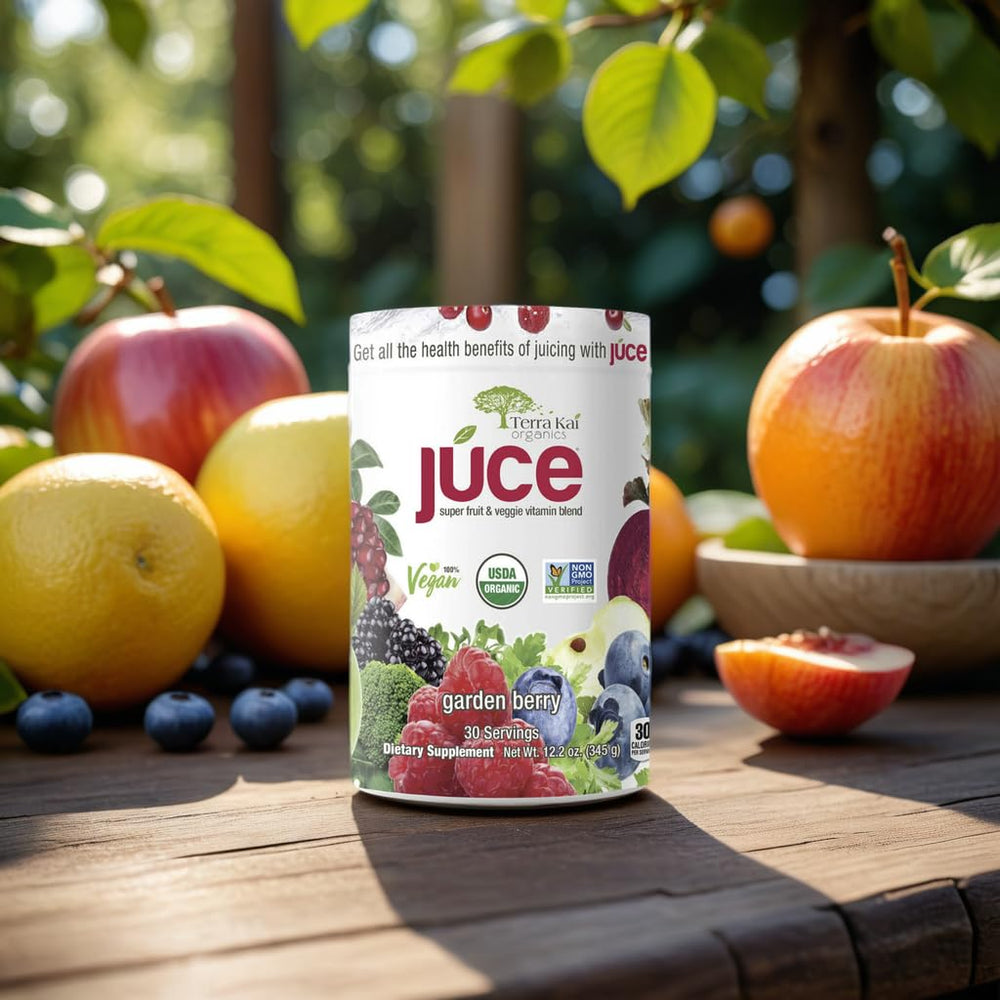 Assorted organic berries and greens used in Terra-Kai for natural flavor