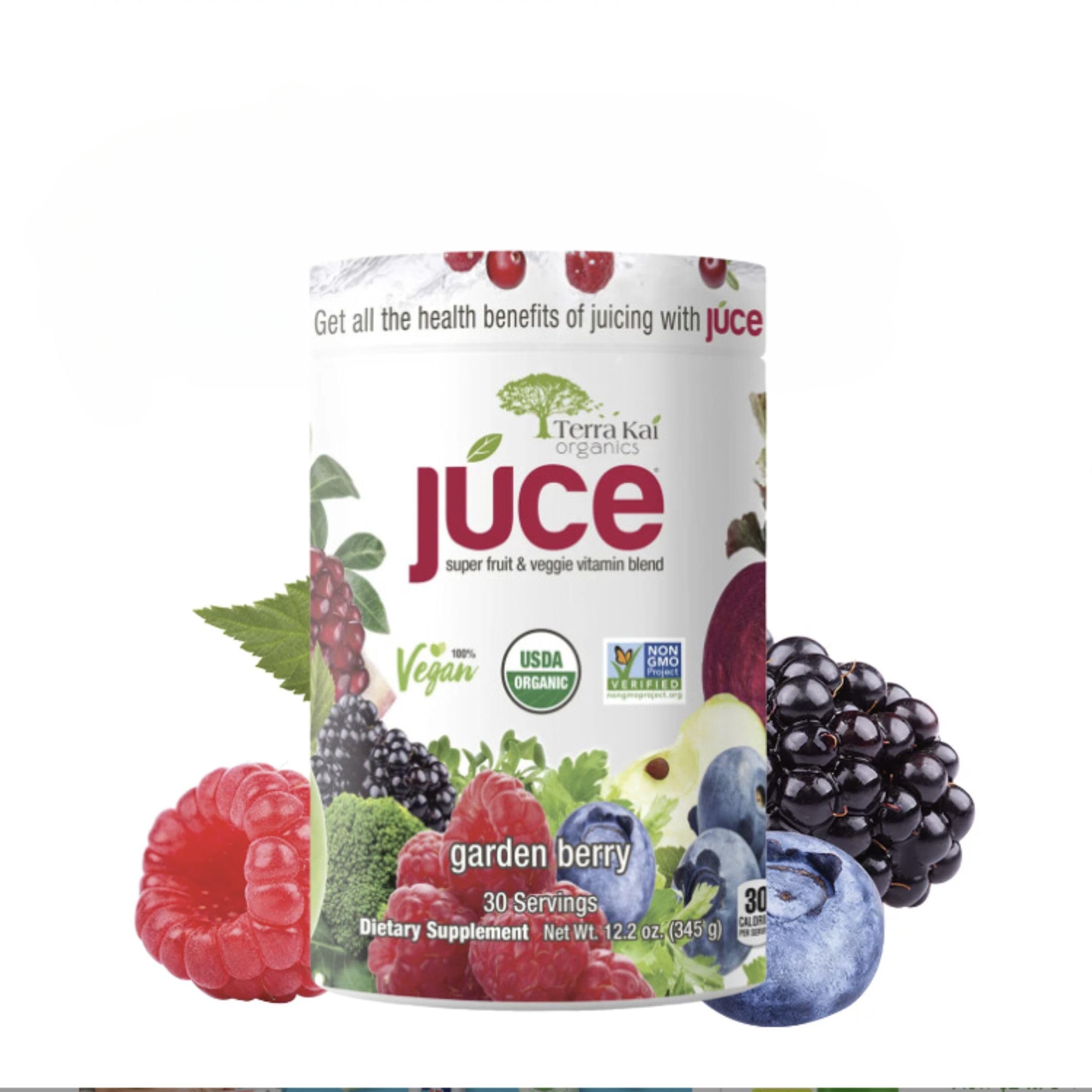 Glass of mixed Terra-Kai Garden Berry drink ready to enjoy for energy