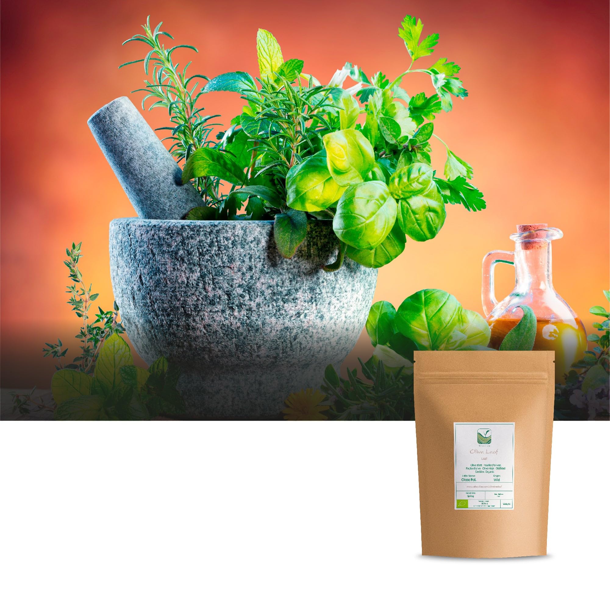 Valley of Tea steaming cup of olive leaf infusion, comforting warmth and smooth flavor
