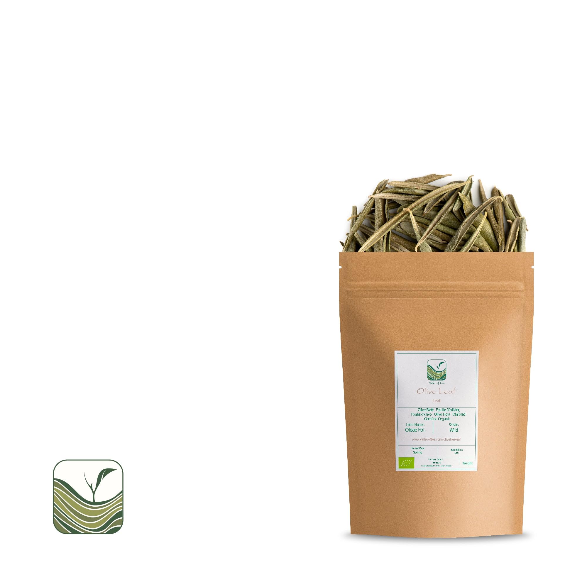 Valley of Tea dried olive leaf texture detail, demonstrates clean, whole-leaf quality