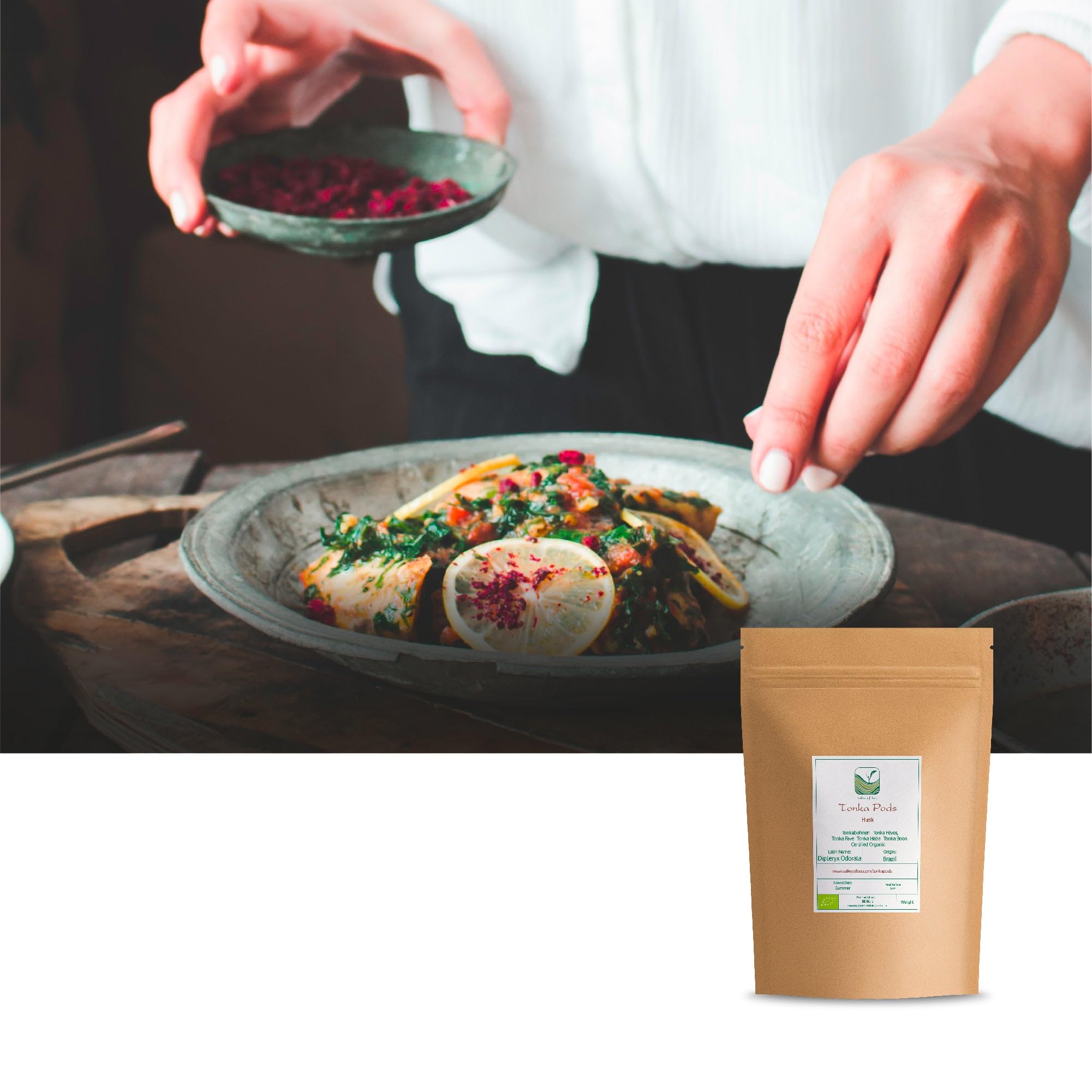 Valley of Tea grated tonka shavings on board for easy grating and precise use