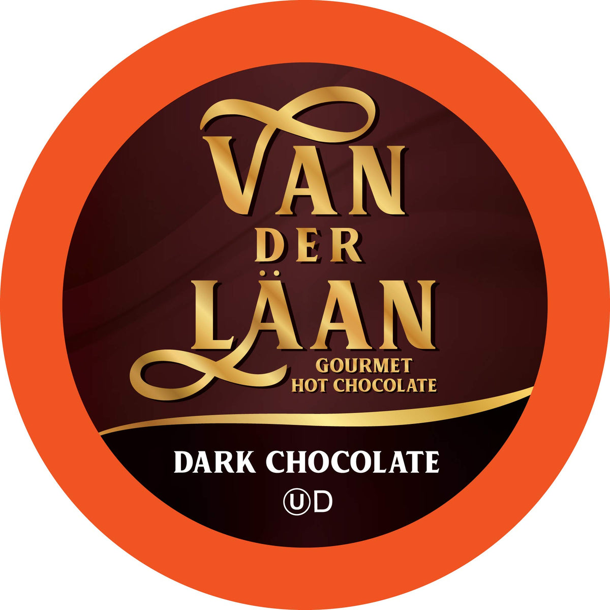 Van Der Laan box front showing 40-count and rich chocolate imagery for convenience