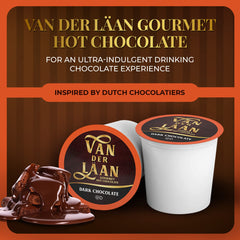 Van Der Laan dark cocoa pouring from brewer into mug showcasing smooth consistency