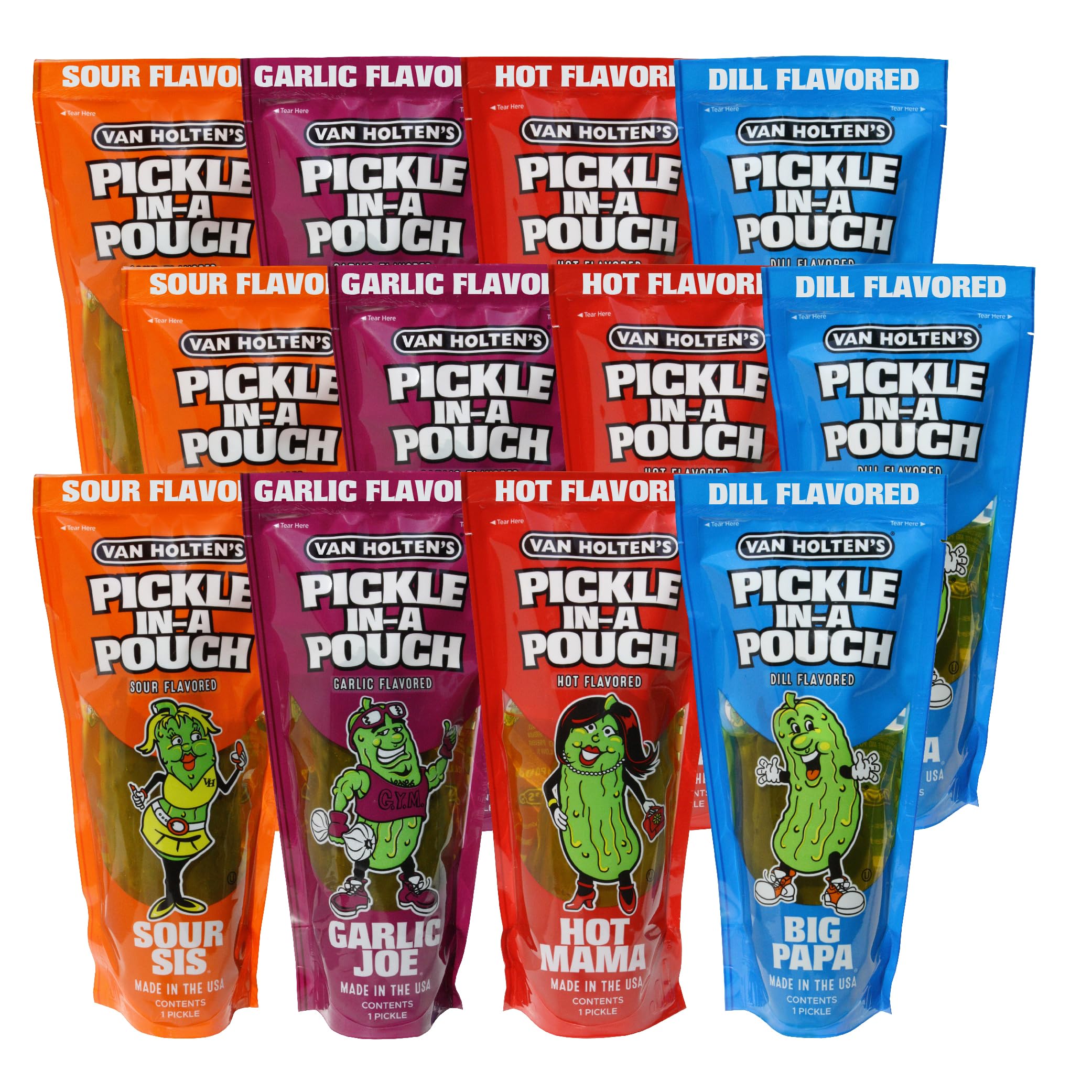 Van Holten's front packaging showing 12-character pouch assortment and variety