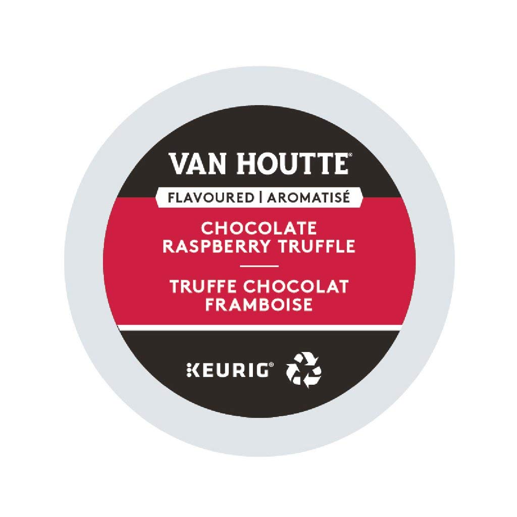 Van Houtte front pack showing Chocolate Raspberry Truffle pods and shelf-ready quantity