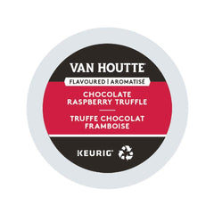 Van Houtte front pack showing Chocolate Raspberry Truffle pods and shelf-ready quantity