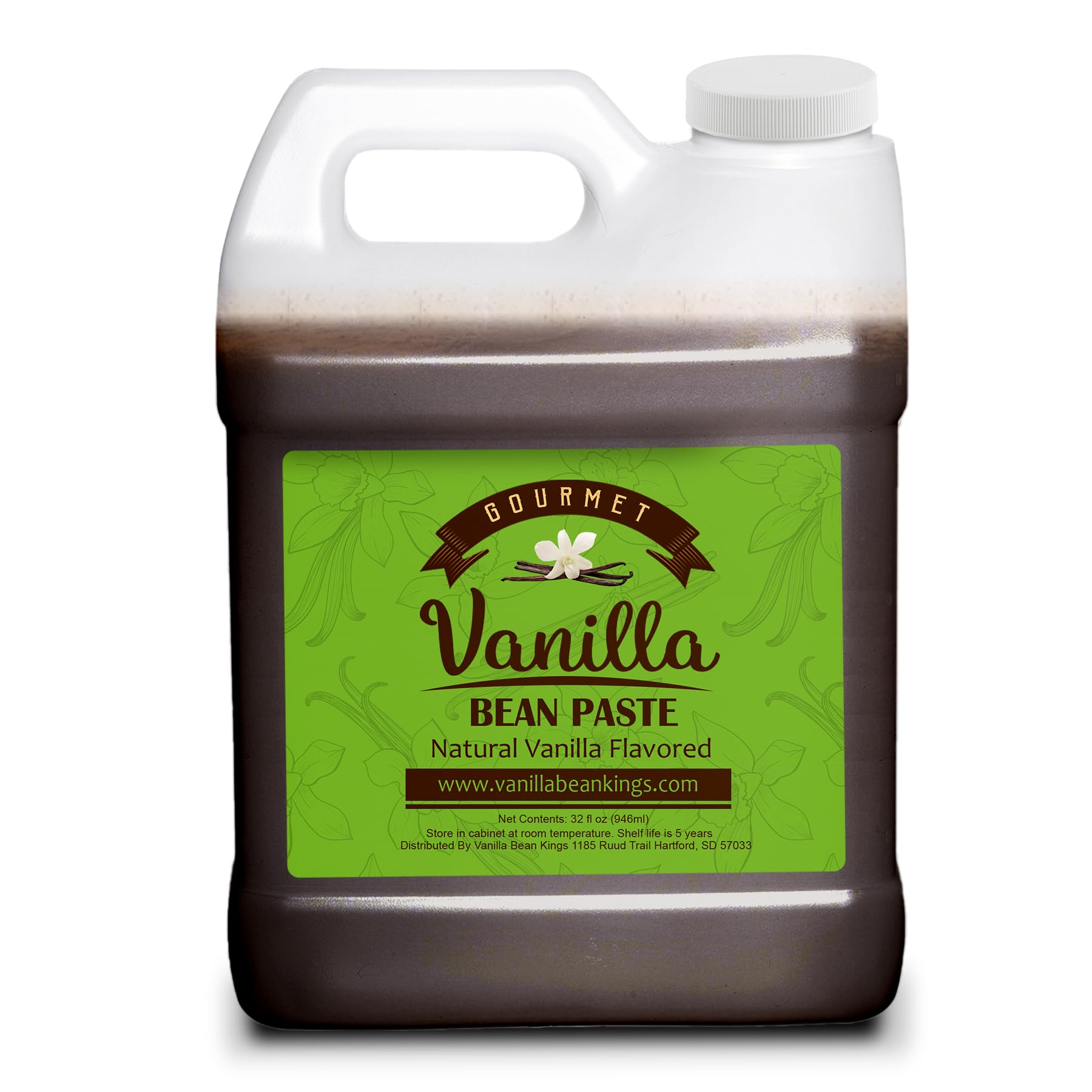 Vanilla Bean Kings jar front view shows 32 oz packaging and premium label benefit