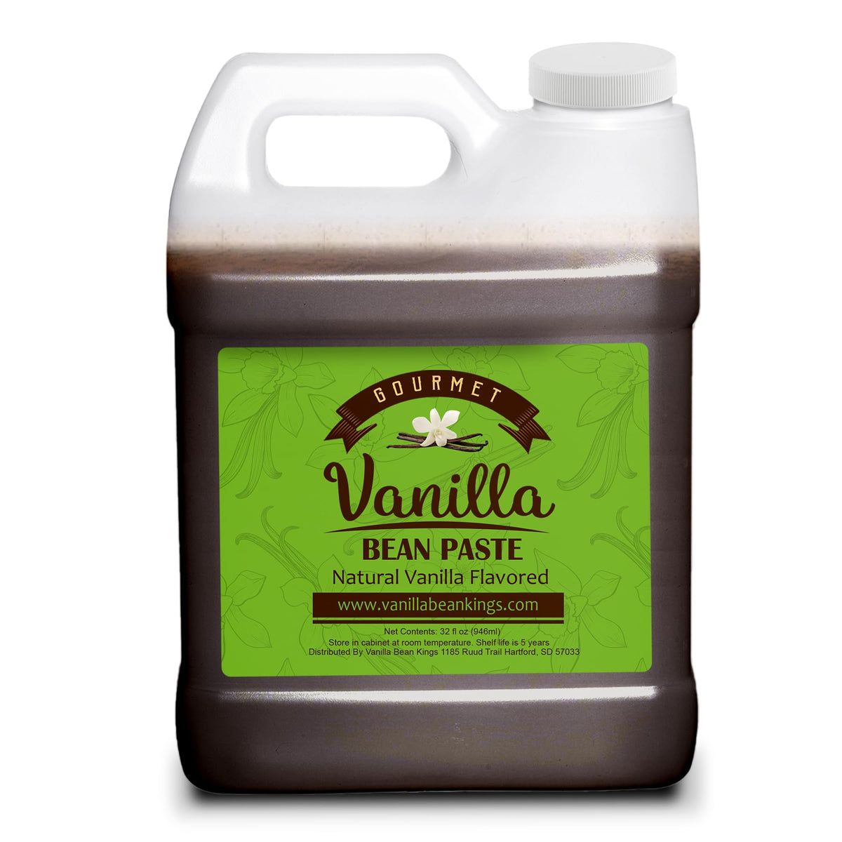Vanilla Bean Kings jar front view shows 32 oz packaging and premium label benefit