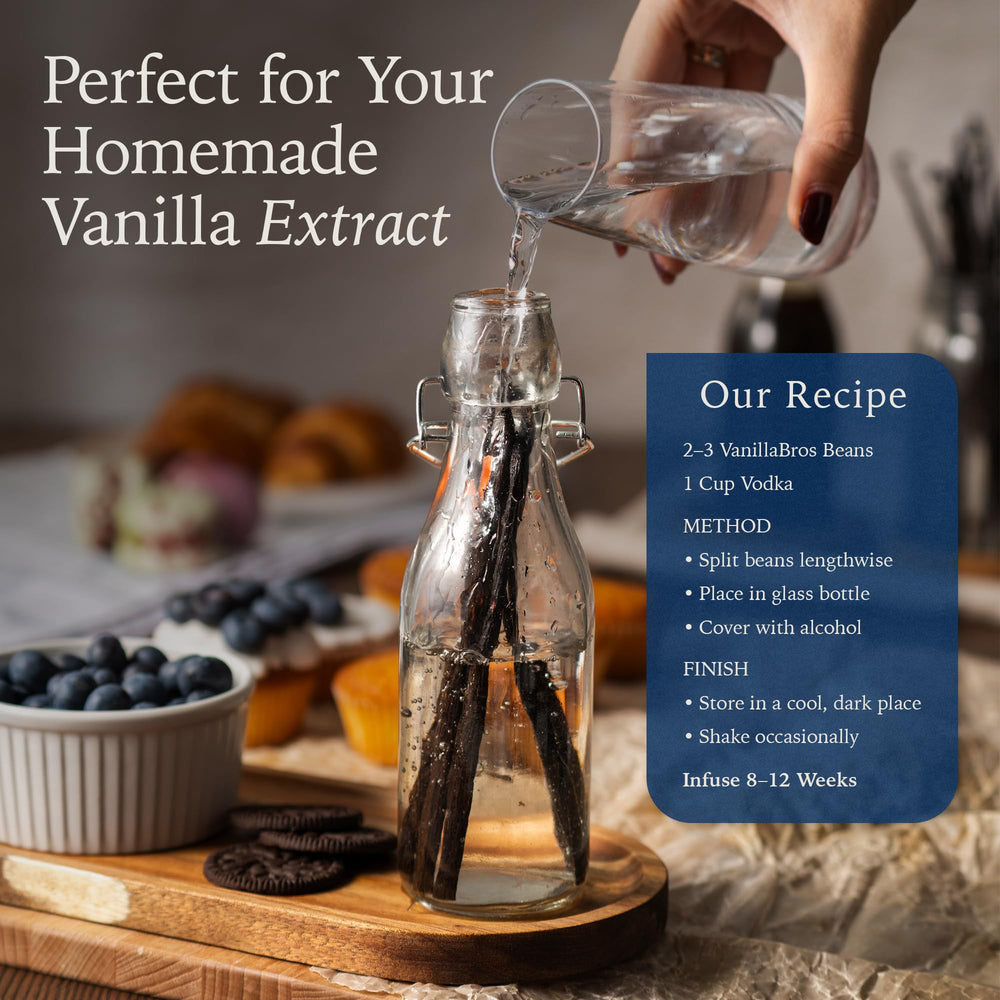 VanillaBros scraping seeds into batter, adds rich vanilla flavor and speckled appearance