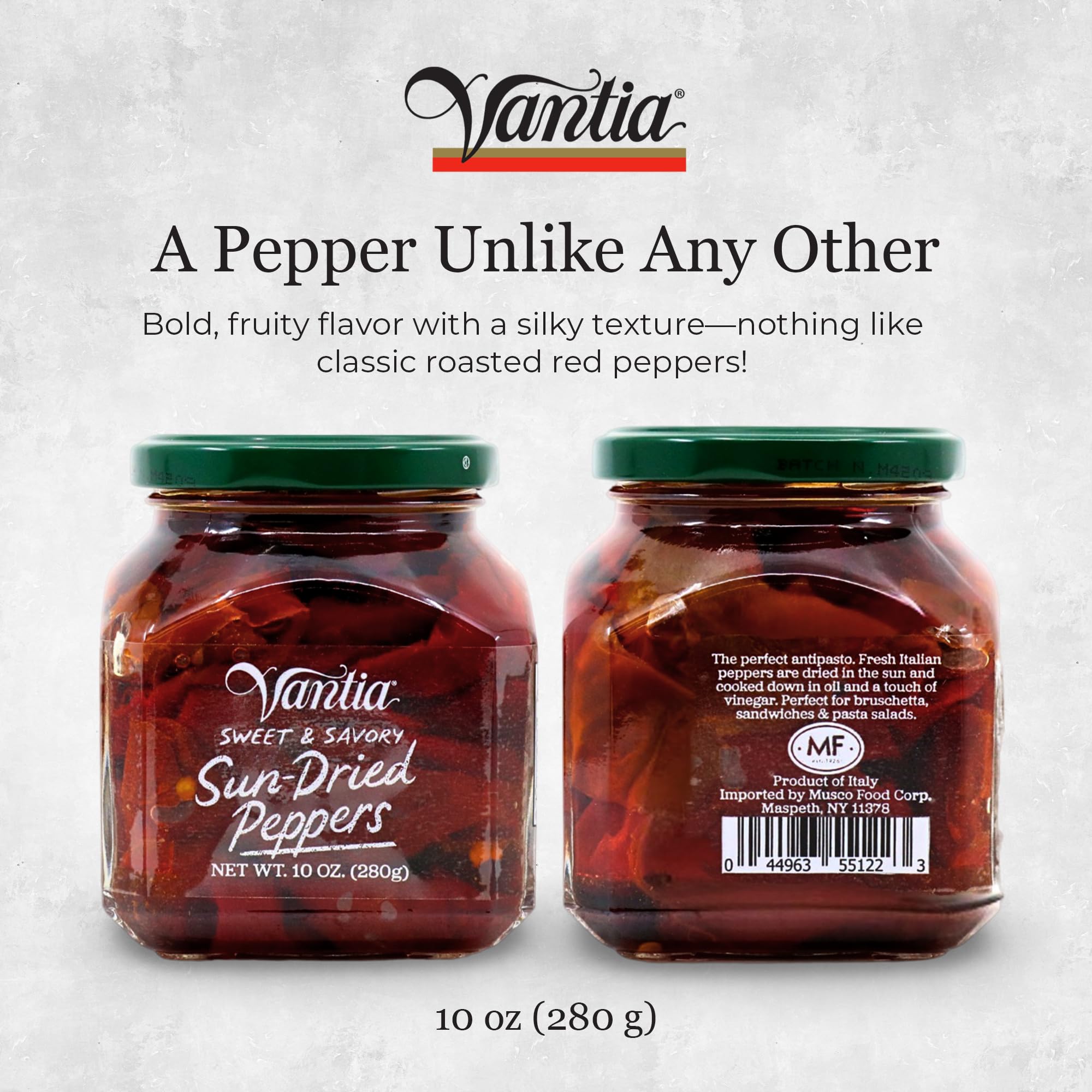 Vantia close-up of pepper texture in oil, showing silky fruit-forward texture