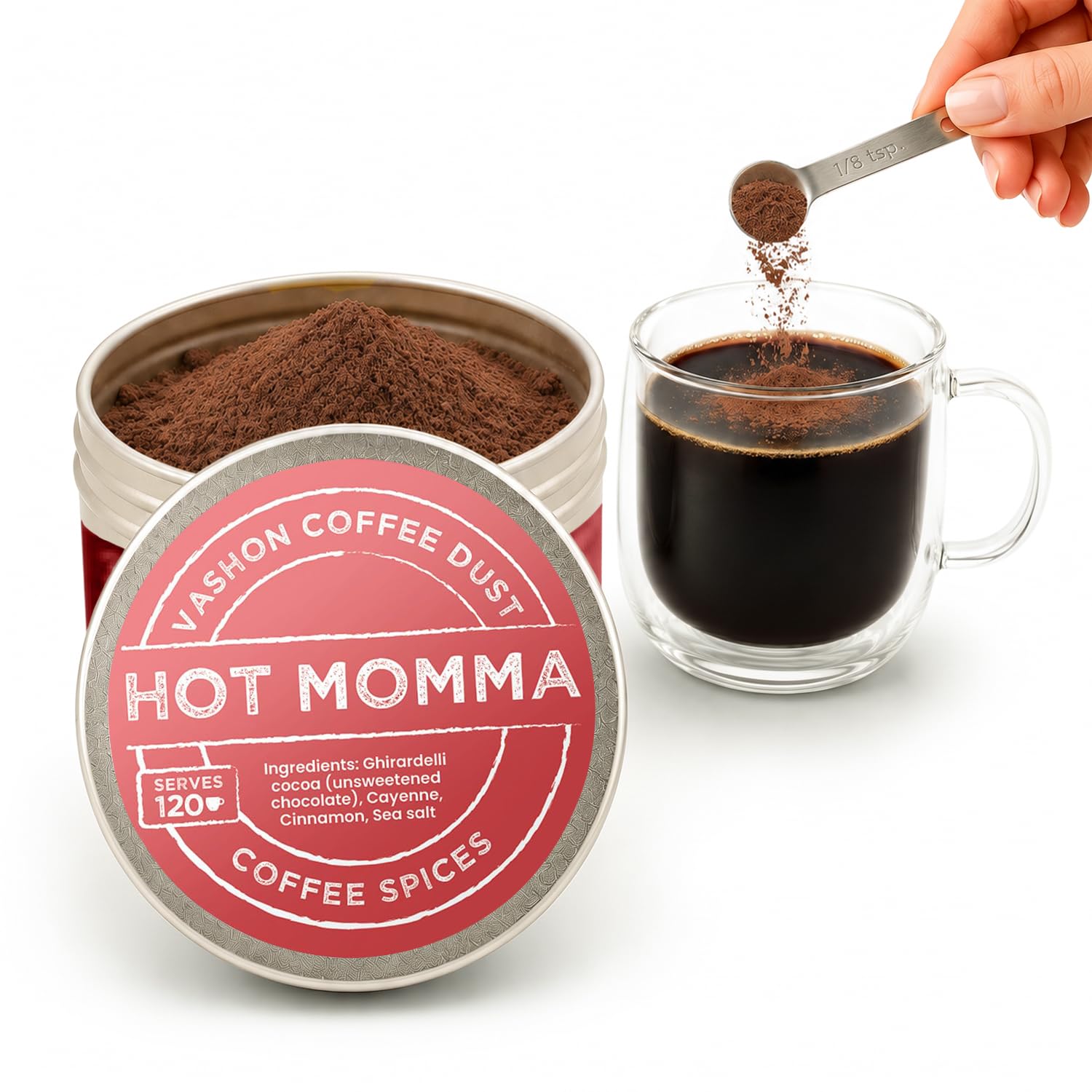 vashon coffee dust front jar showing label and serving count benefit
