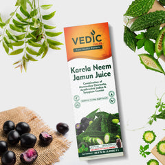 Vedic Juices front packaging showing 1000ml bottle and original flavour, clear branding benefit convenience