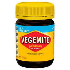 Vegemite jar front label showing brand and 235g size with clear benefit