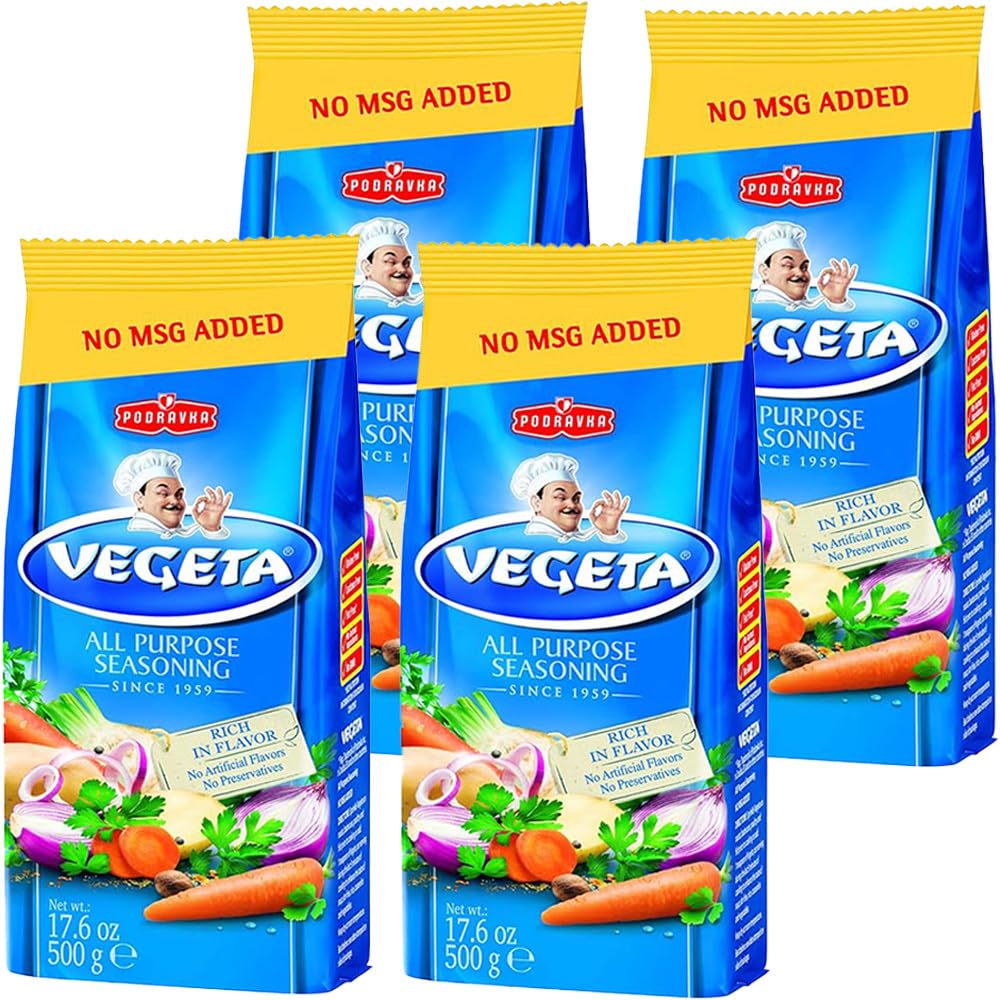 Vegeta front packaging showing label and 17.6 oz size, useful for pantry identification