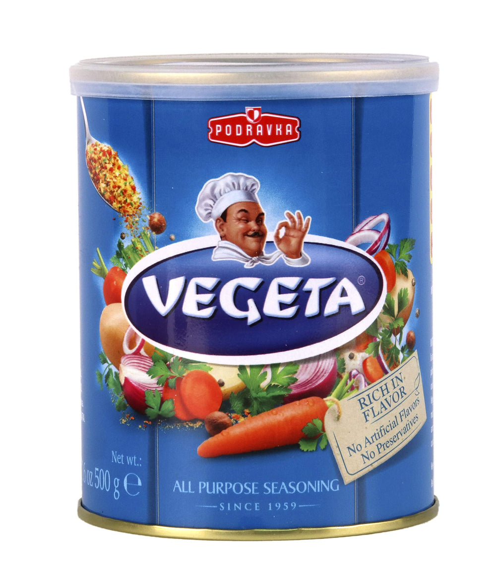 Vegeta front tin showing brand and size for reliable pantry seasoning