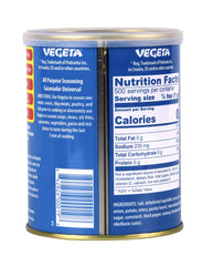 Vegeta tin open with spoon showing easy dispensing and convenience