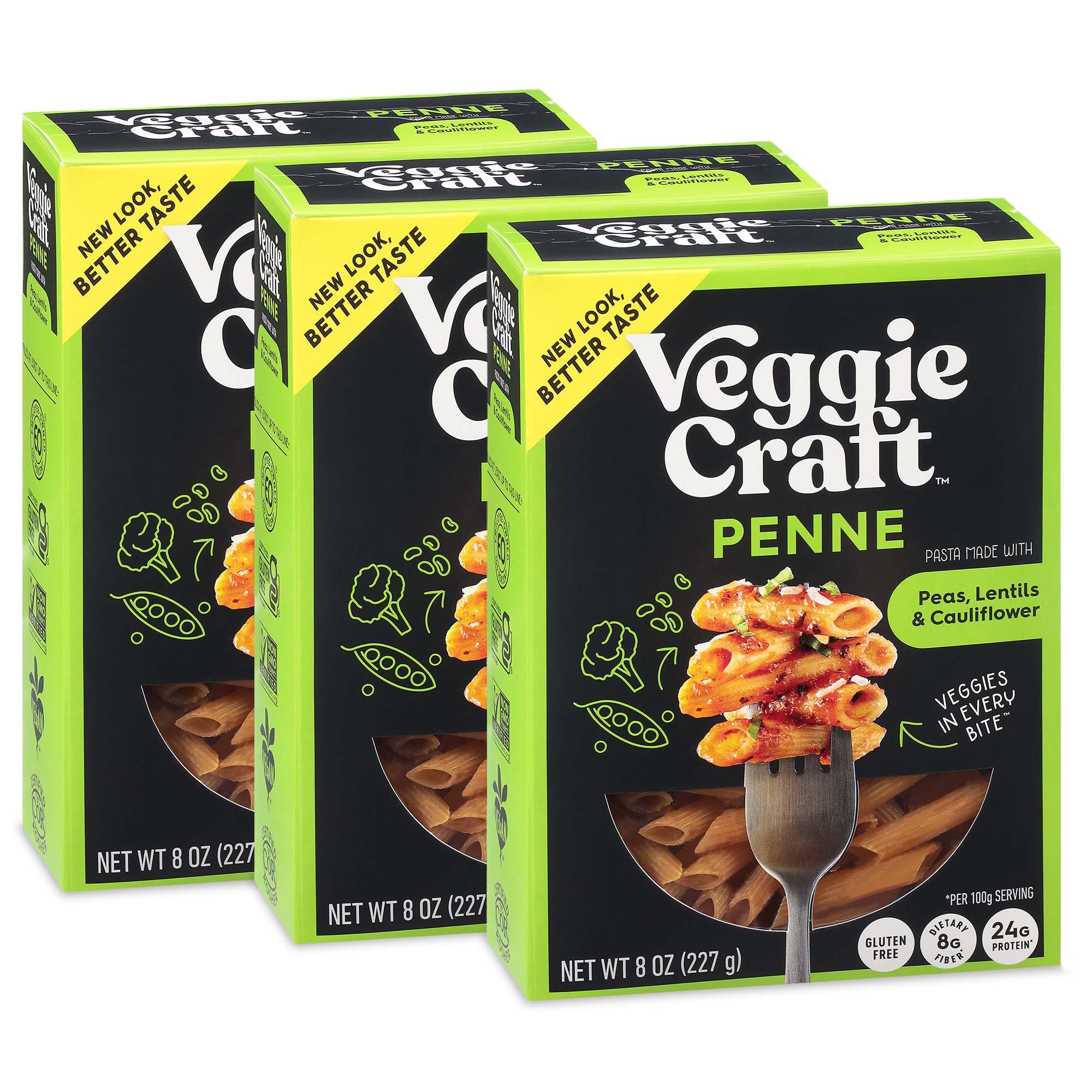 Veggiecraft Farms penne front packaging showing product and benefits for easy recognition