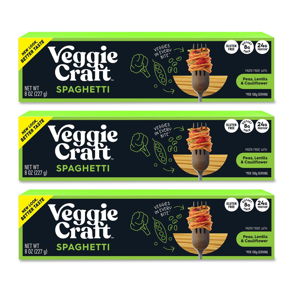 Veggiecraft Farms front packaging showing improved thin spaghetti and benefits