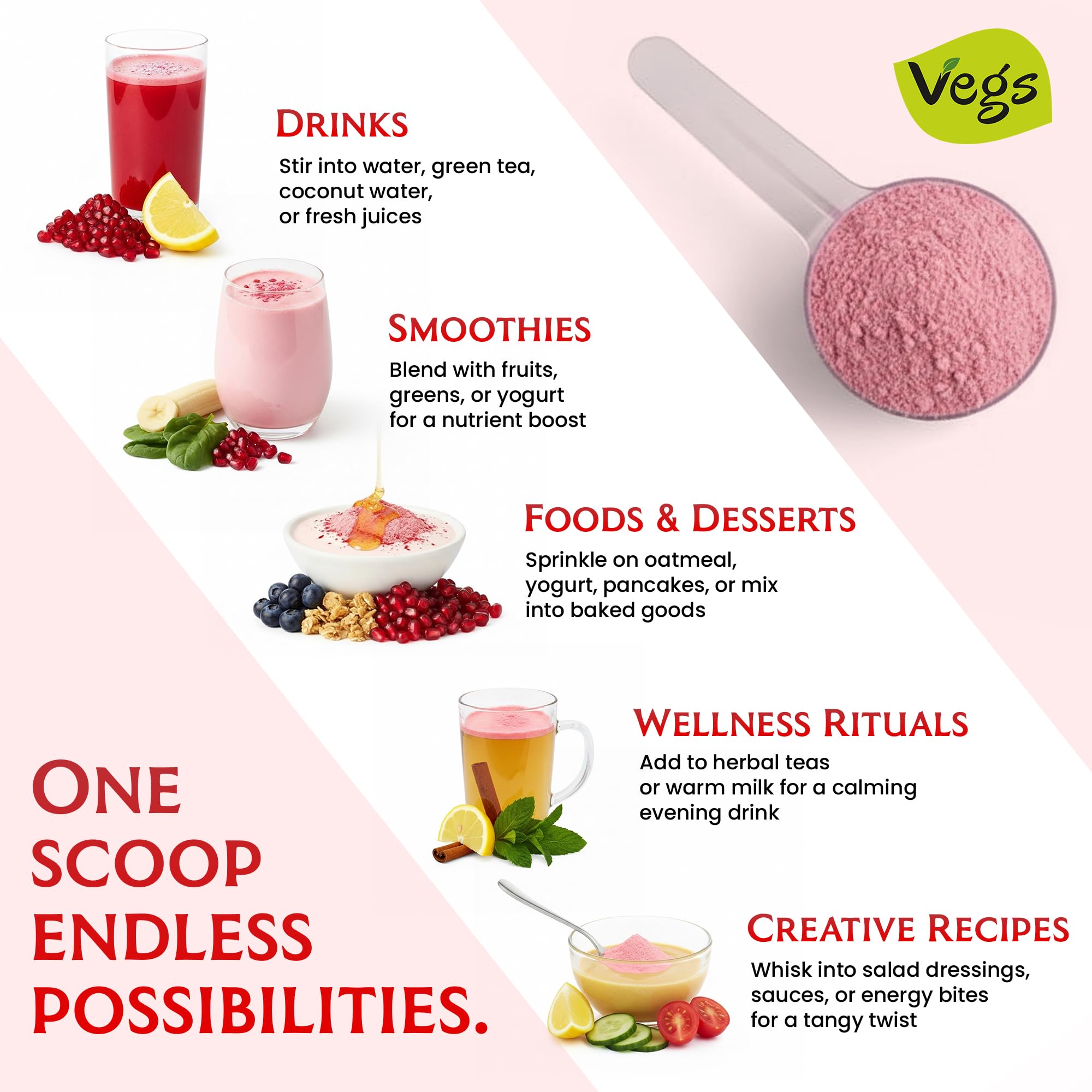 Vegs powder blended into a smoothie bowl for natural fruit taste benefit