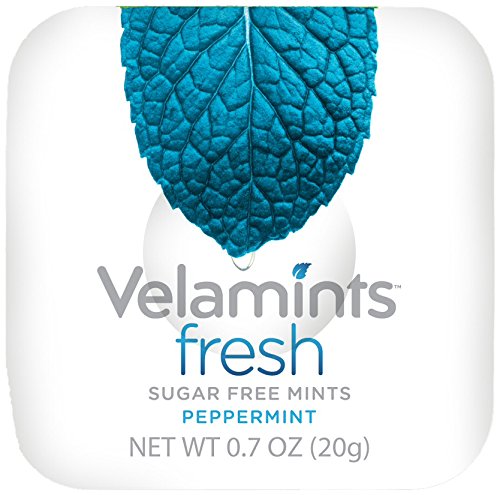 Velamints peppermint tin front view showing compact size and easy portability