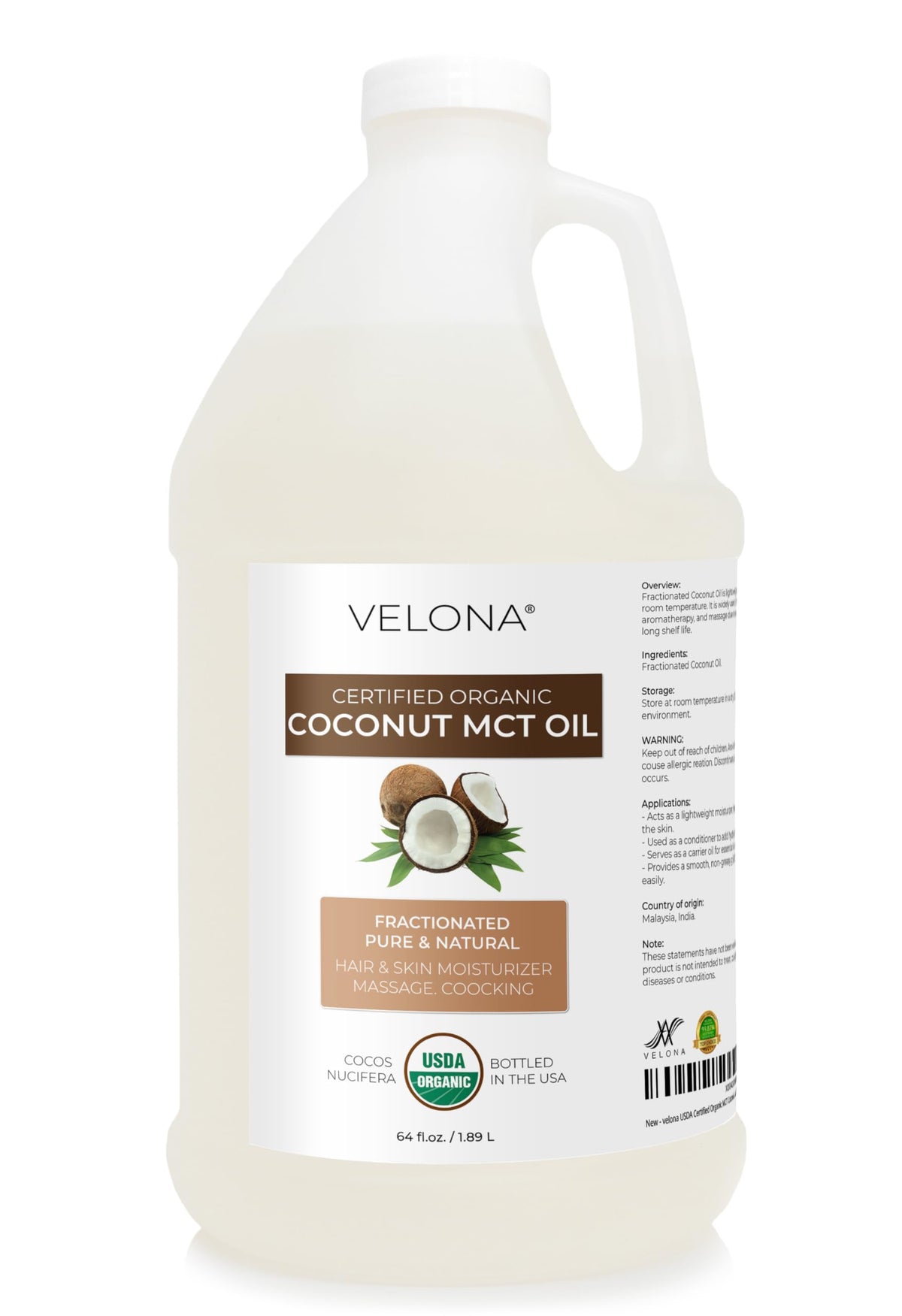 velona front bottle 64 fl oz showing label and organic certification benefit