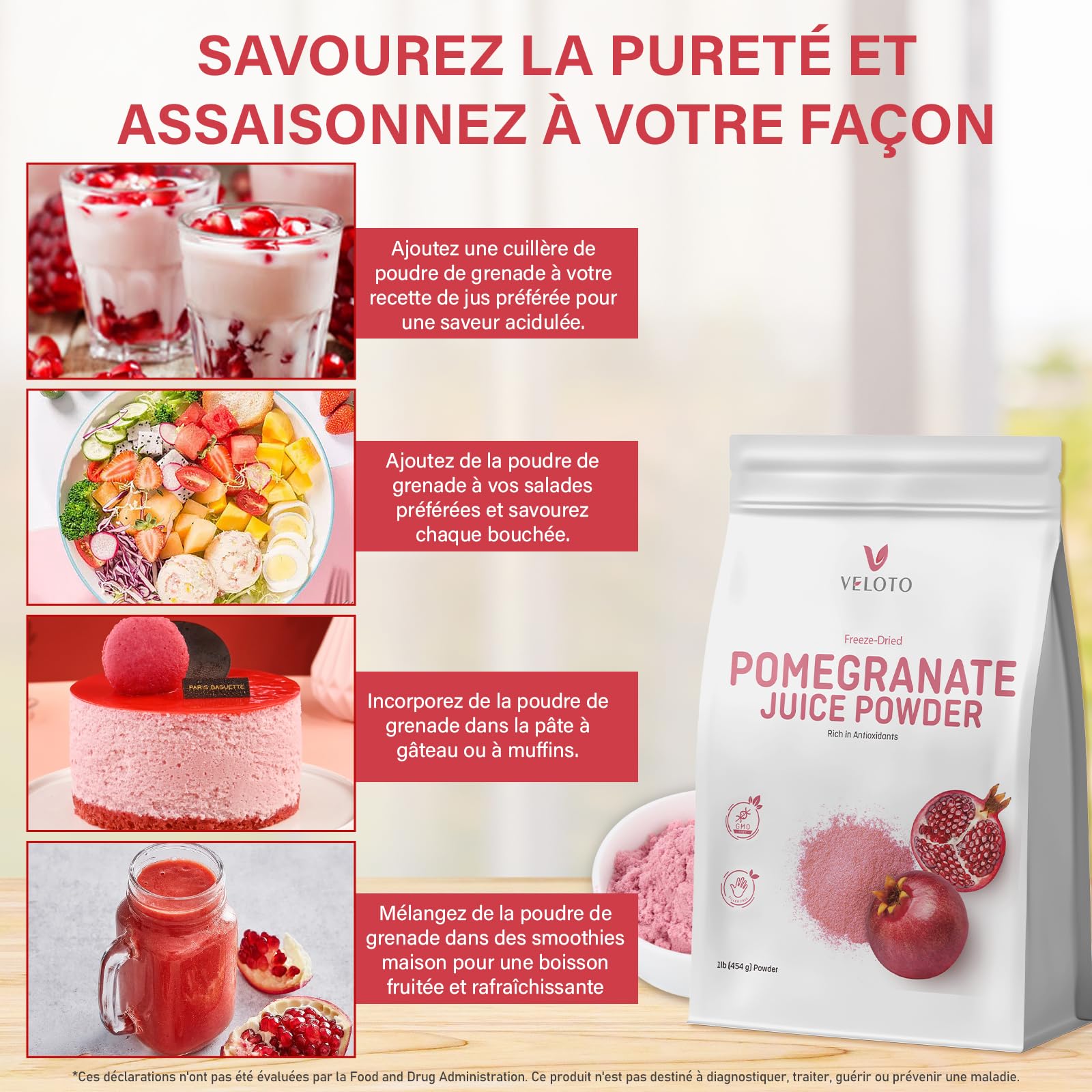 VELOTO product label and ingredient panel showing clean, unsweetened formulation benefit