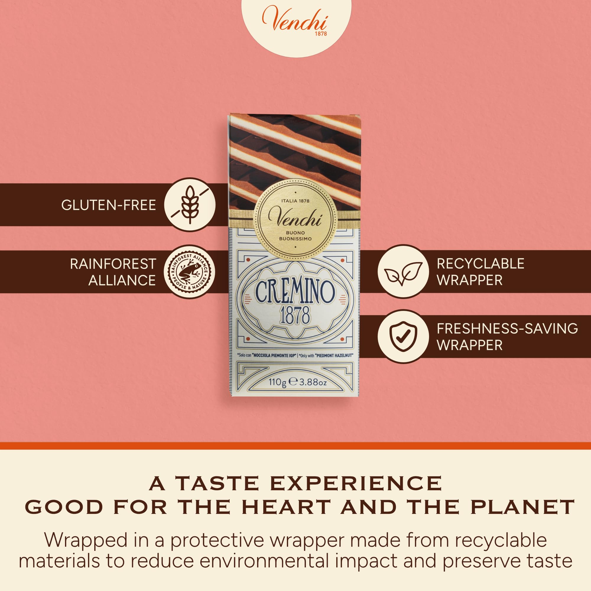 Venchi Cremino almond paste center detail, showcases soft almond flavor and creamy bite