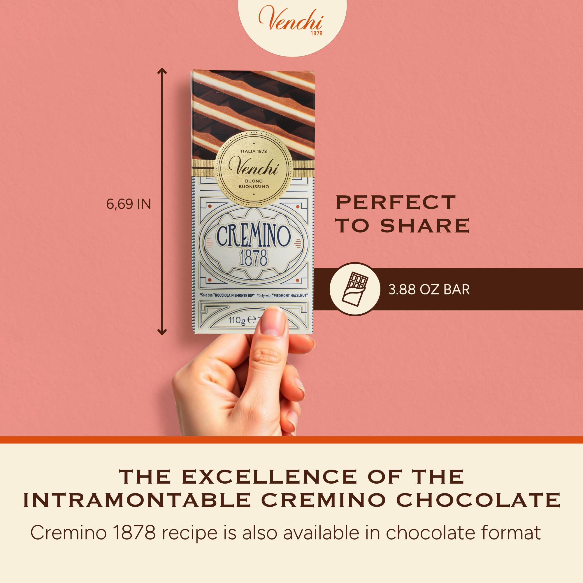 Venchi Cremino wrapped in freshness-saving film inside elegant box, preserves flavor