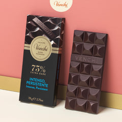 Venchi close-up of bar texture reveals rich cocoa grain, promising intense hot-chocolate flavor
