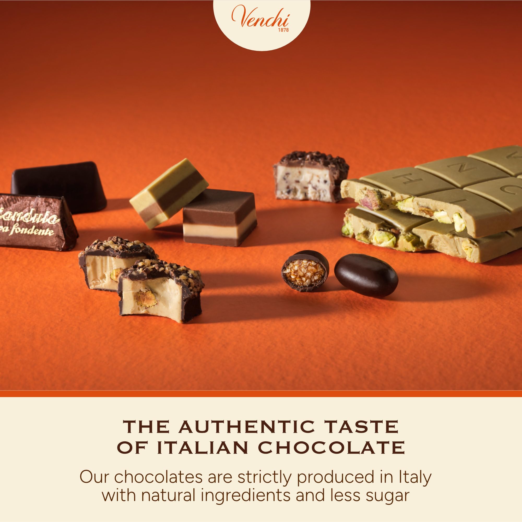 Venchi chocolates on ceramic plate lifestyle shot suggesting sharing and tasteful presentation
