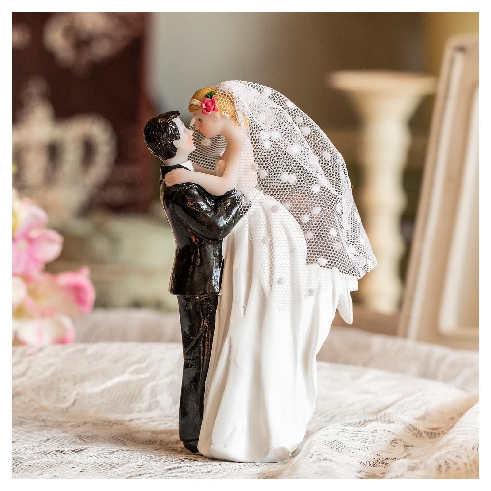 VENY TAYA front view of bride and groom topper showing charming pose and balance
