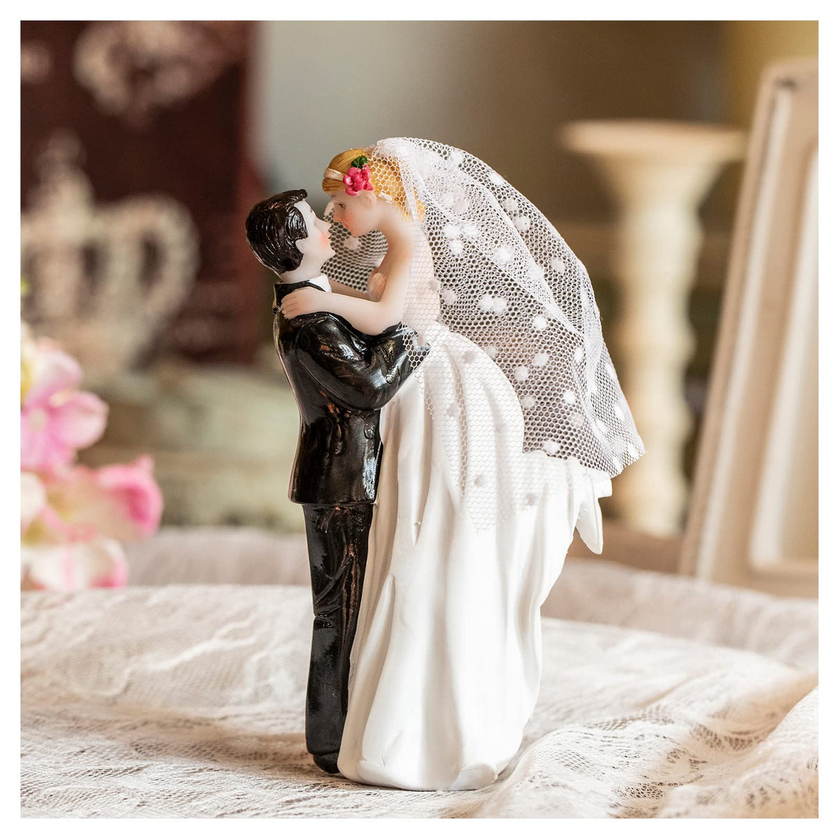 VENY TAYA front view of bride and groom topper showing charming pose and balance