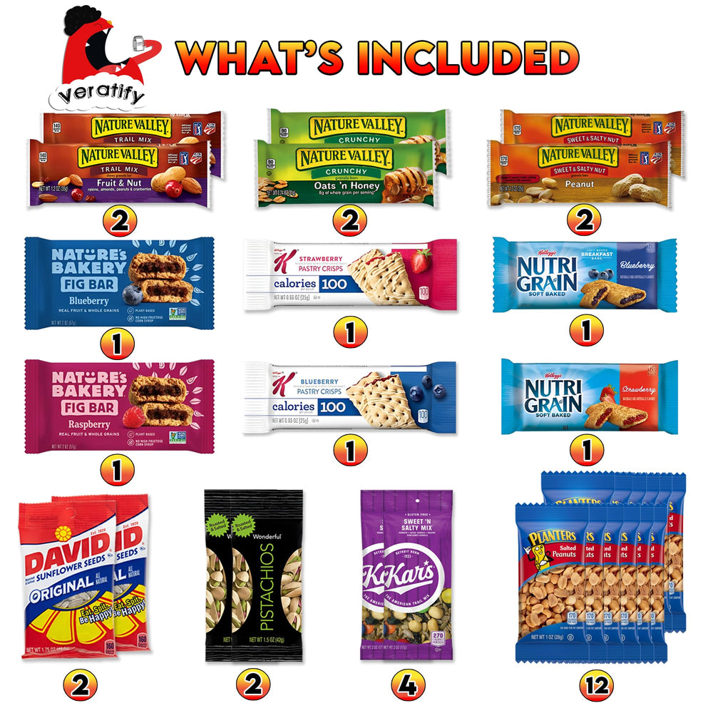 Veratify open box with visible variety demonstrating mix of sweet and savory