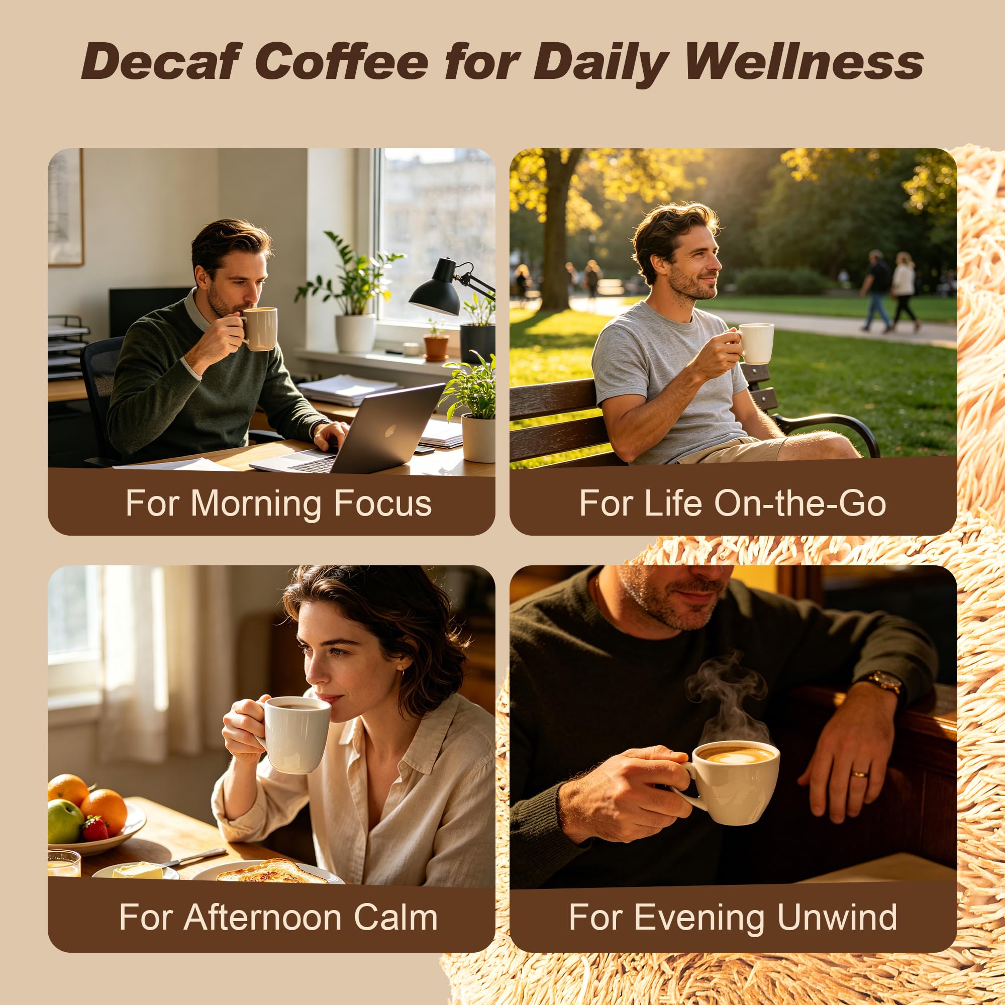VerdiGusto lifestyle evening ritual with cup in hand to illustrate relaxation benefit.