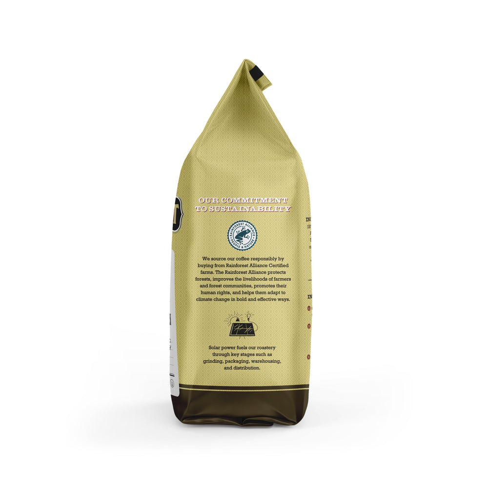 Verena Street label close-up highlighting Swiss Water decaf and kosher info