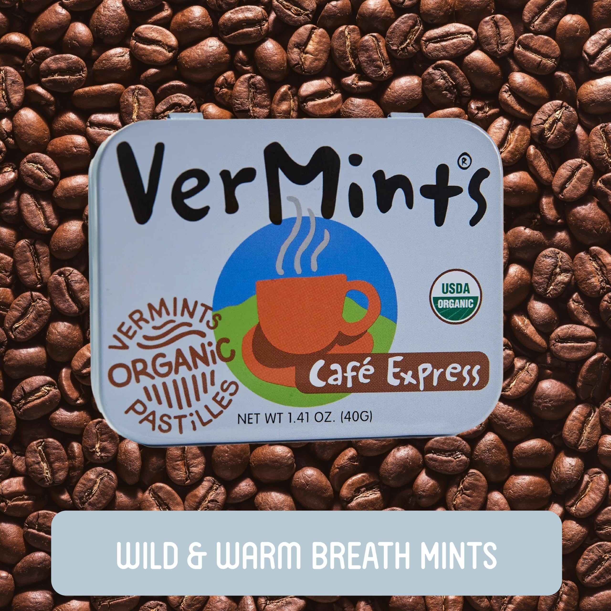 Vermints open tin revealing organic pastilles for quick freshening