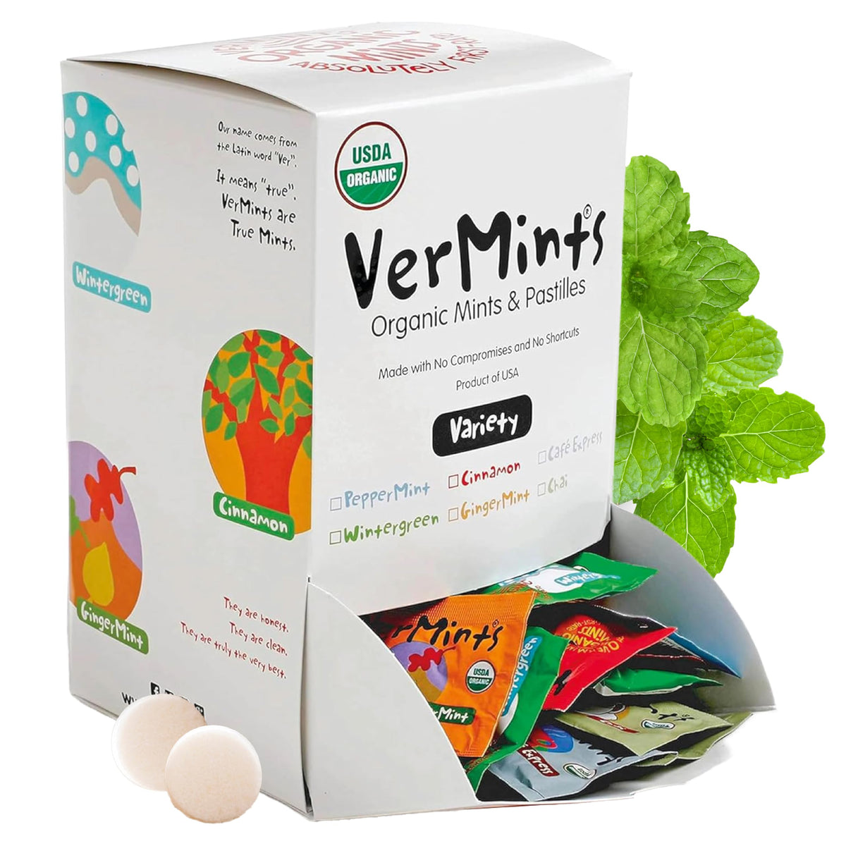 Vermints front packaging travel box showing variety and portability