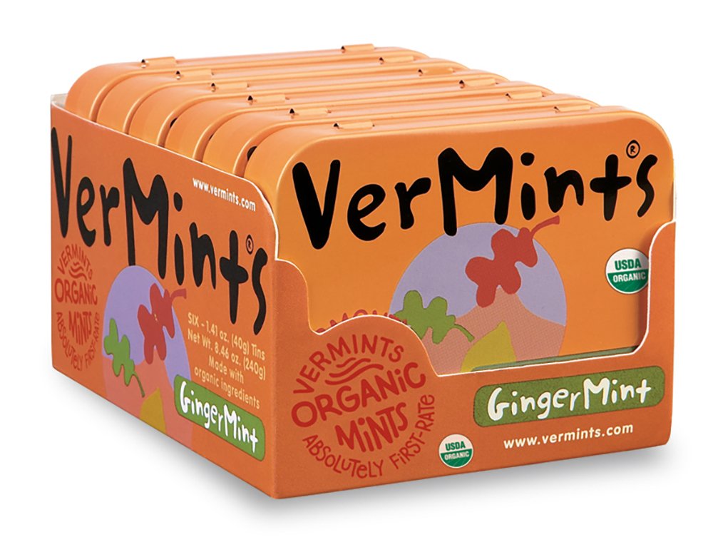 Close-up of VerMints pastilles showing texture and real ginger for flavorful bite