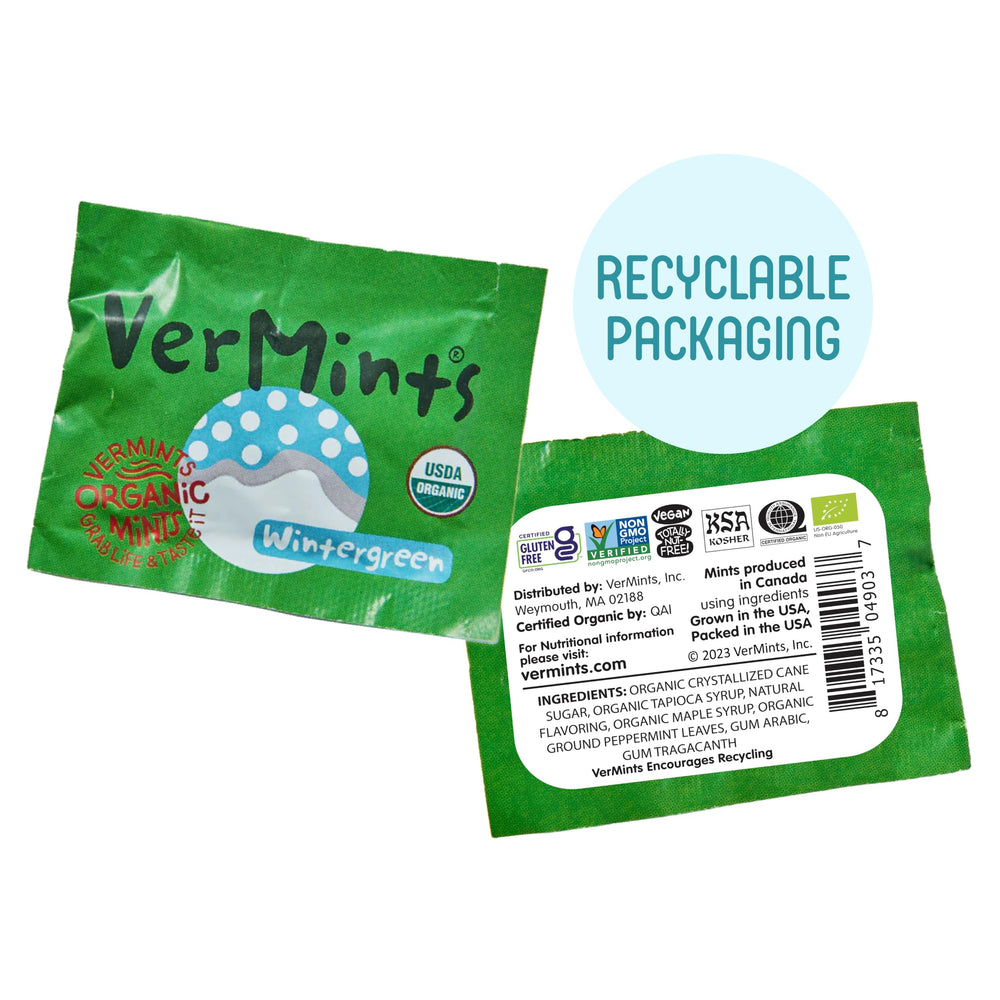 Vermints 100-count tin displayed with scattered mints for shareable freshness