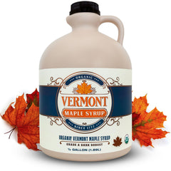 Vermont Maple Syrup front bottle showing organic label and size benefit