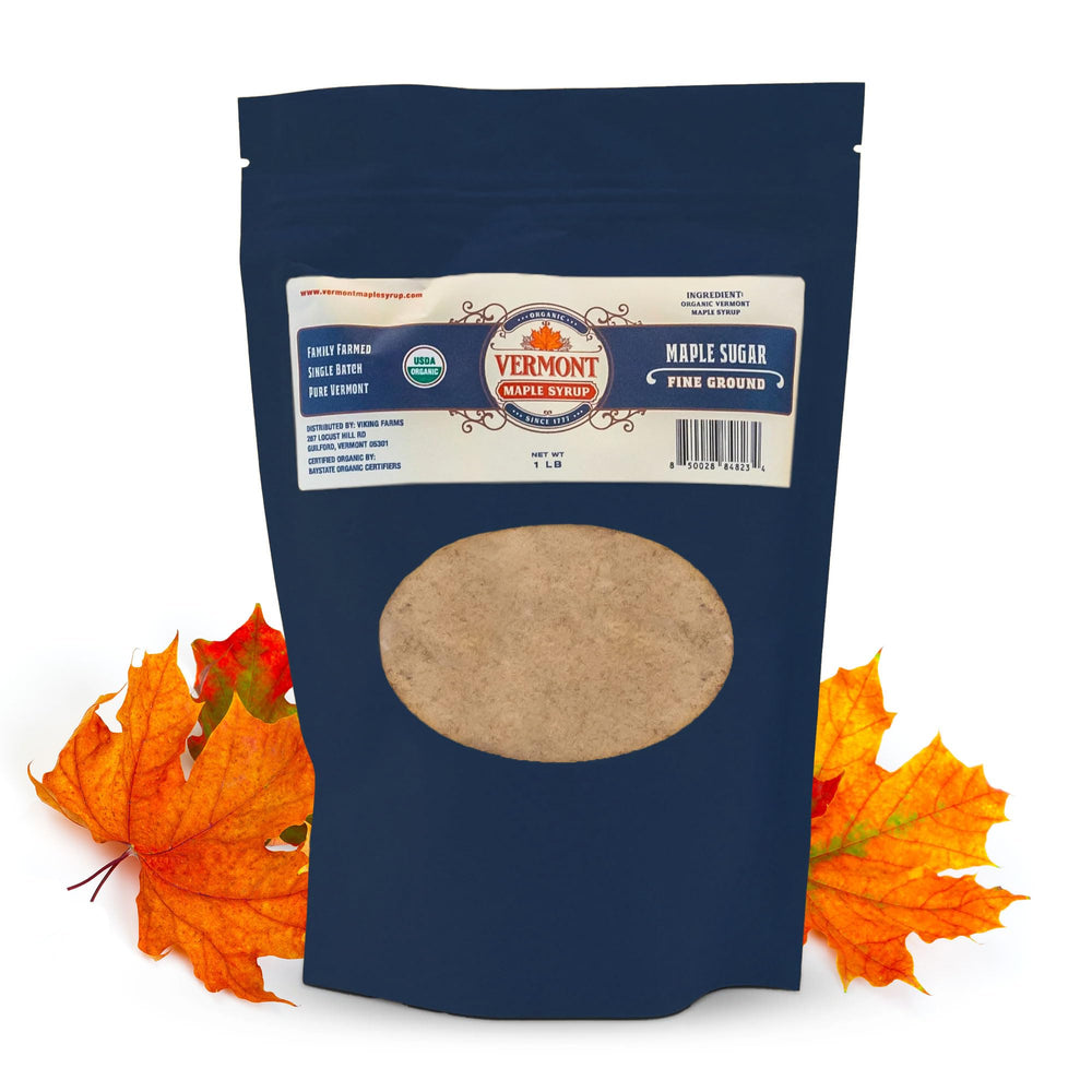 Vermont Maple Syrup front package showing 1 lb bag and clear labeling benefit pure ingredient