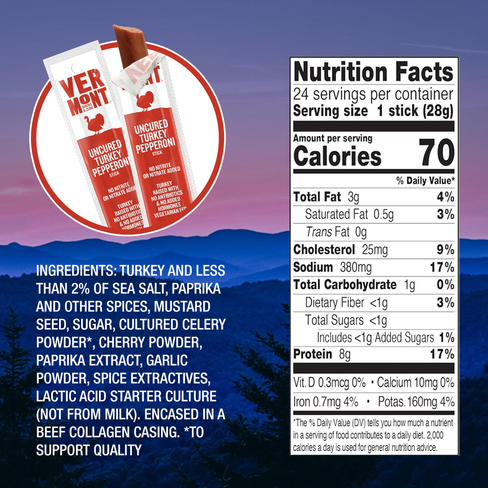 Vermont Smoke & Cure ingredients label detail showing whole-cut turkey and clean sourcing