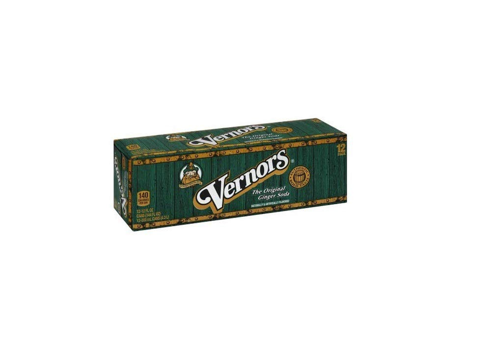Vernors 12 oz can front view showing brand and bold golden color, great for recognizability