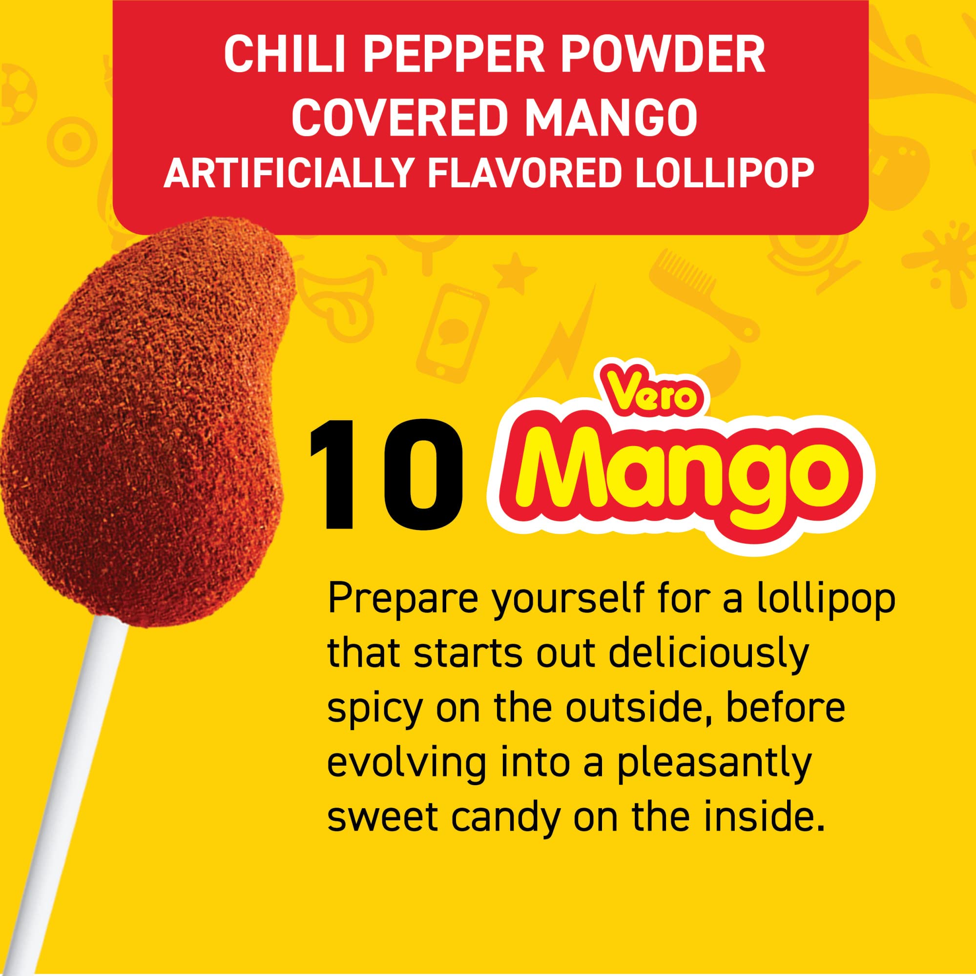 Person holding Vero mango lollipop to show scale and on-the-go enjoyment