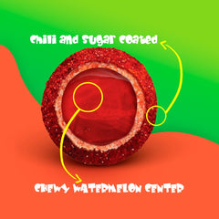 Vero hand holding a gummy to show size and chewy watermelon center benefit