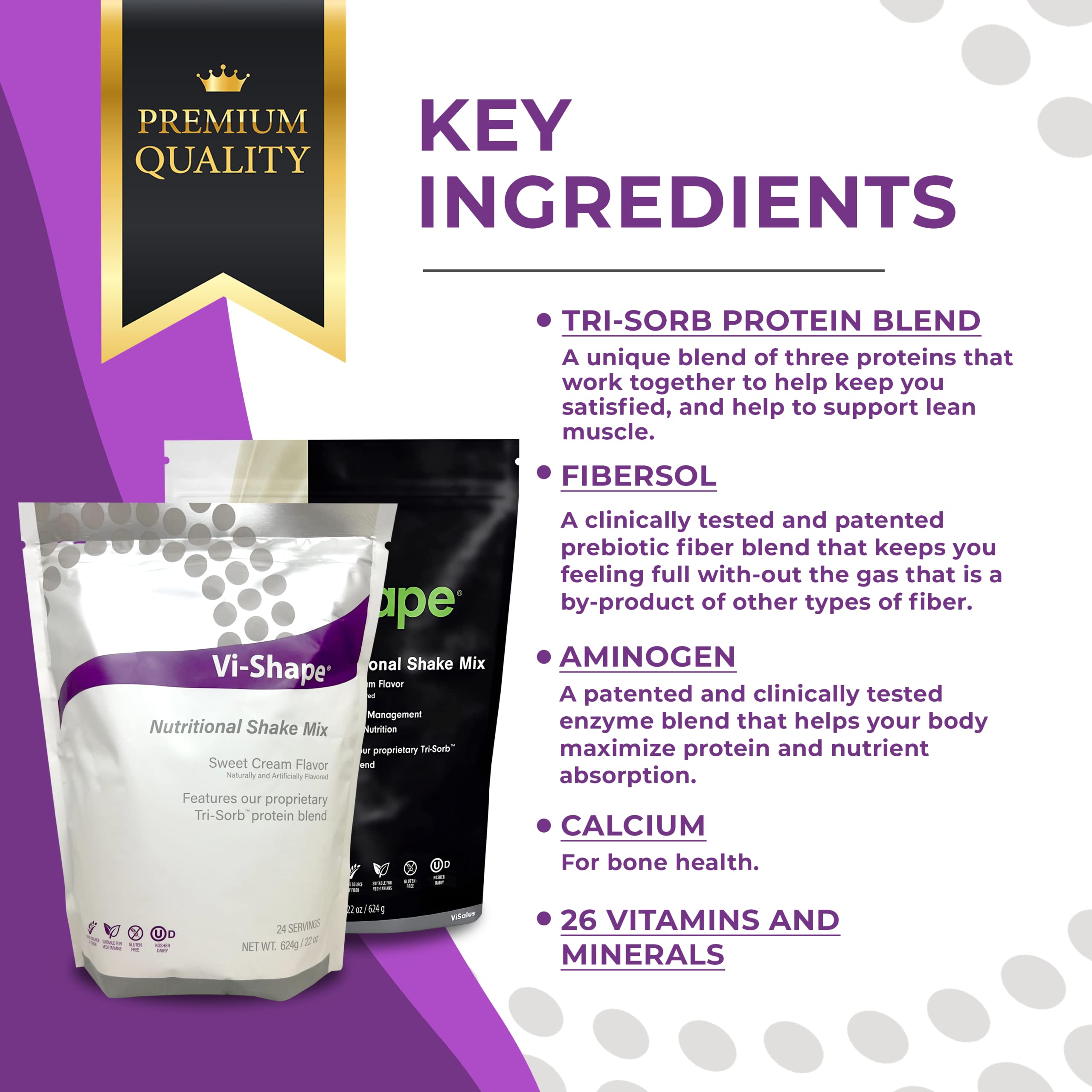 Vi-Shape nutrition label and ingredients view showing vitamin and mineral content
