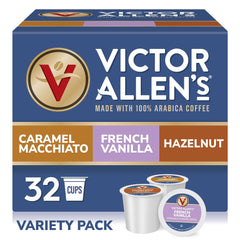 Victor Allen's box front showing three flavored pods and brand for easy selection