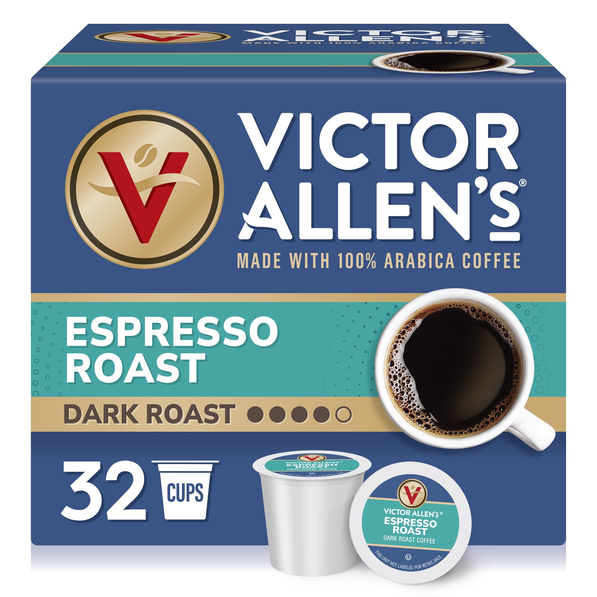 Victor Allen's pack front showing 32-count and bold roast benefits