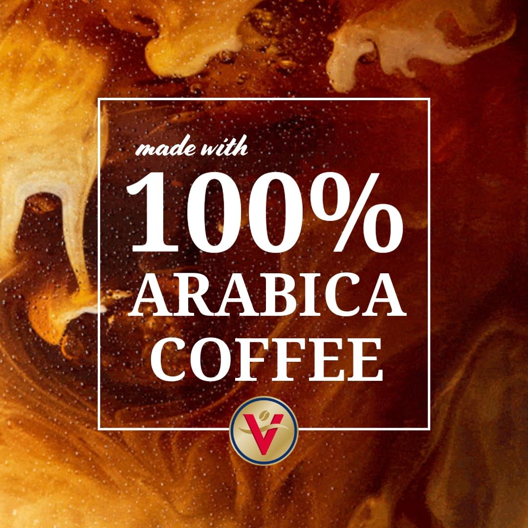 Victor Allen's top view of cappuccino foam and caramel drizzle demonstrating creamy texture