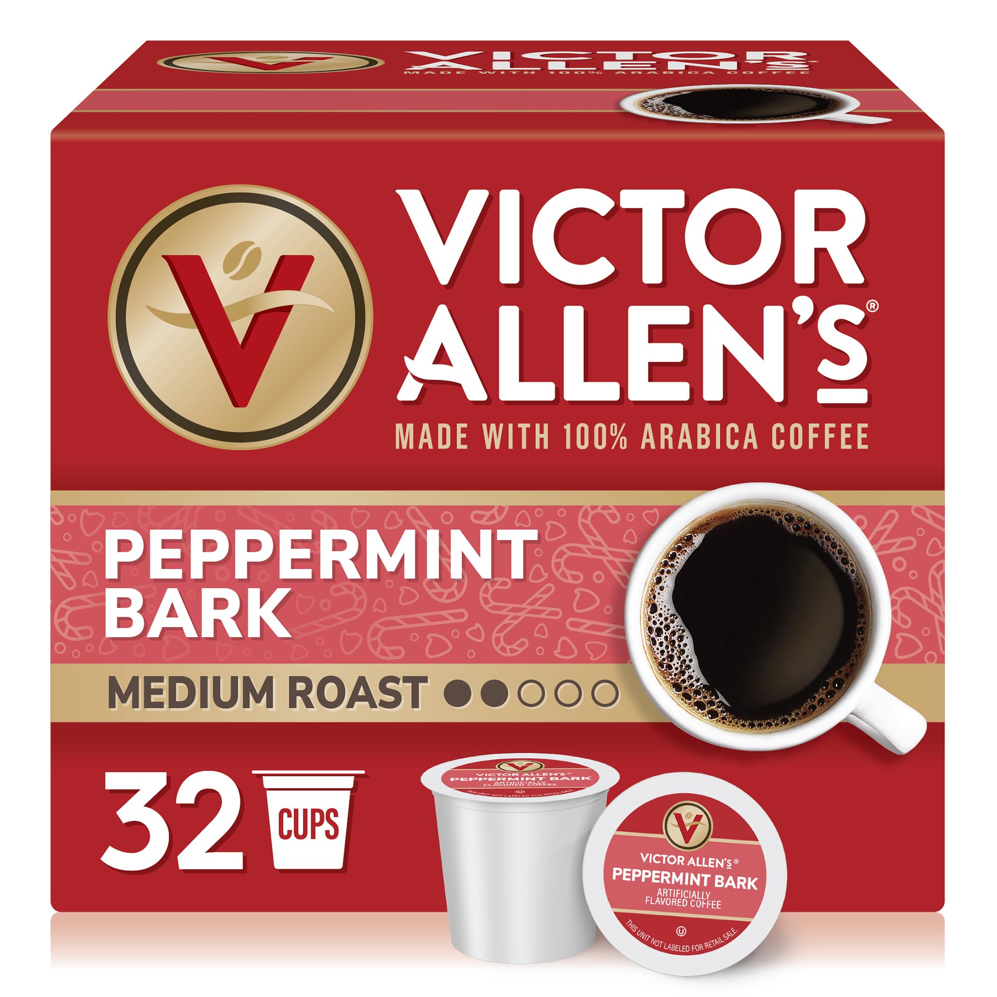 Victor Allen's front of box showing 32-count and holiday design benefits convenience